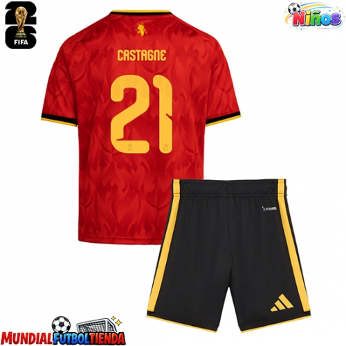 Camiseta Bélgica Timothy Castagne #21 Primera Equipación Replica Mundial 2026 para niños mangas cortas (+ Pantalones cortos)